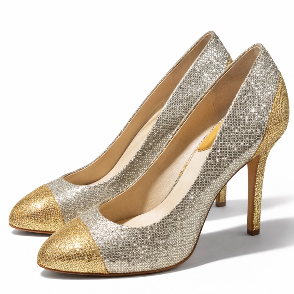 Michael Kors Sinclair‎ Gold Silver Pump Cap Toe - Size 8M Women's Shoes - Picture 16 of 16